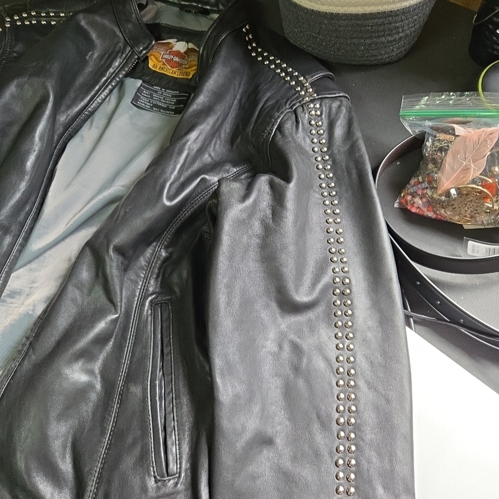 Harley-Davidson Black Studded Wing Back Leather Jacket - Picture 5 of 6